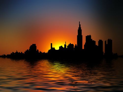 city silhouette sunset