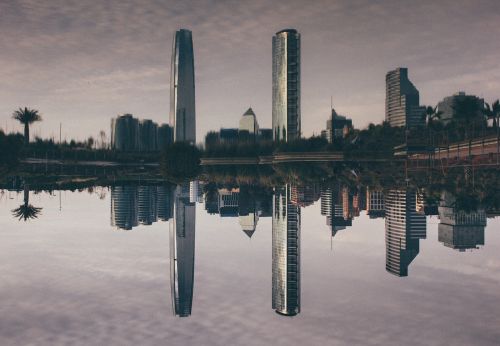 city skyscrapers reflection