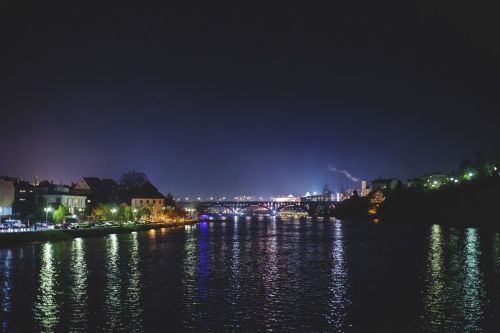 city night river bridge
