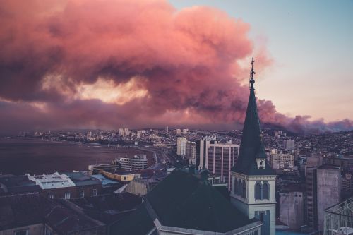 cityscape fire smoke