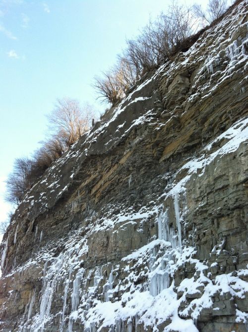 cliff rock snow