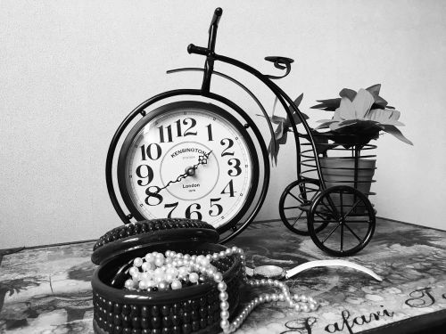 clock black and white still-life