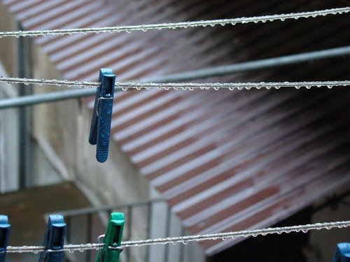 clothespins  rope  rain
