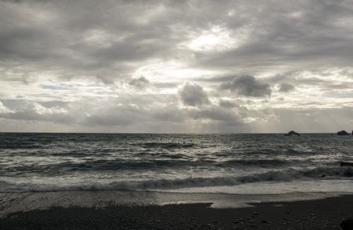 cloudy beach waves