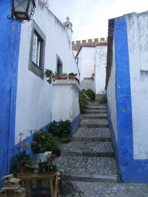 cobblestone street portugal stairs
