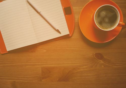 coffee notebook wooden
