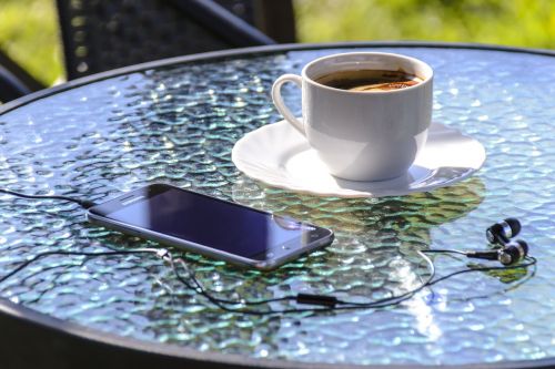 coffee smartphone music