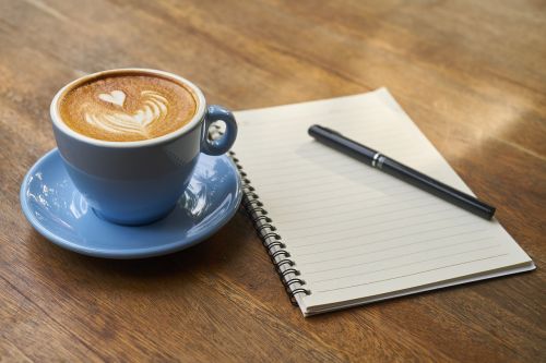 coffee pen notebook