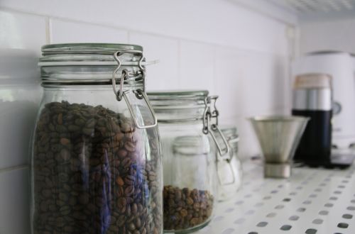 coffee beans glass jar
