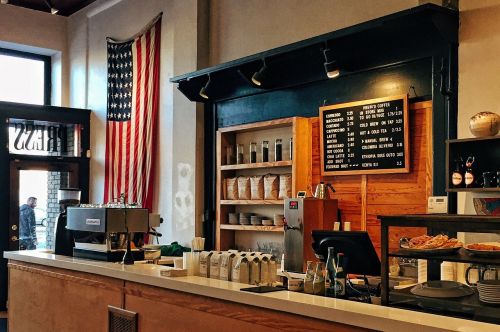 coffee shop american flag america