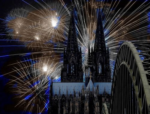 cologne cathedral fireworks darkness