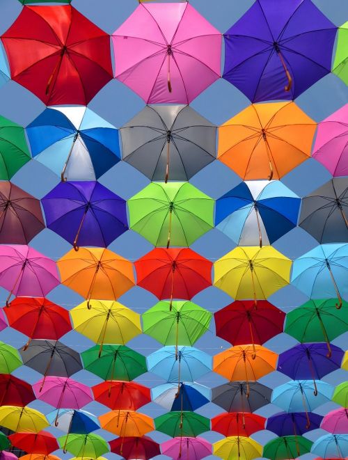 color umbrella blue sky