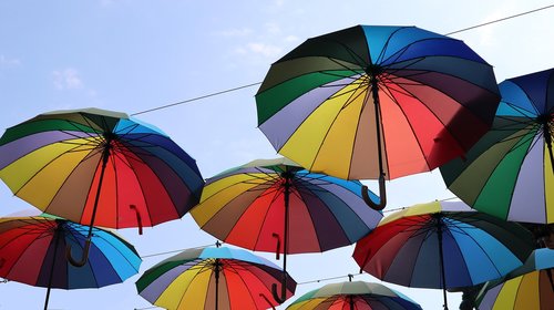 colored  sun umbrellas  rainbow color
