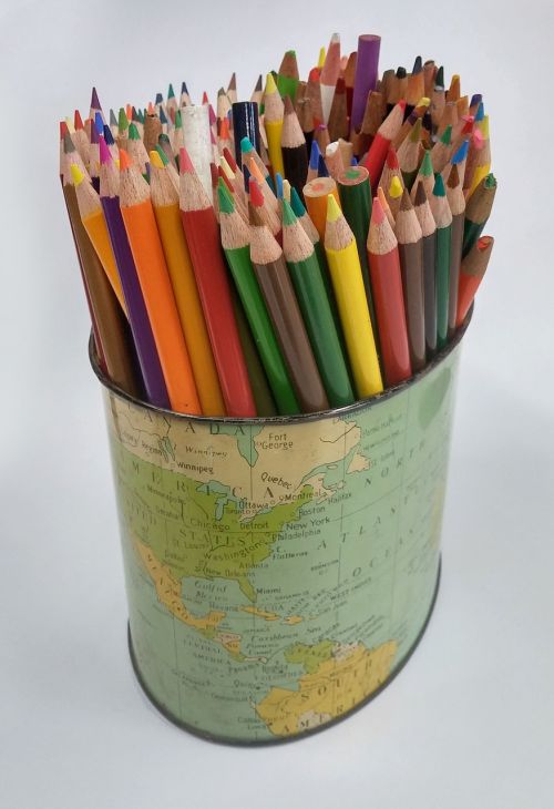 colored pencils school map