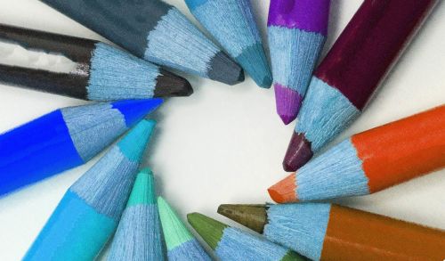 colored pencils pens paint