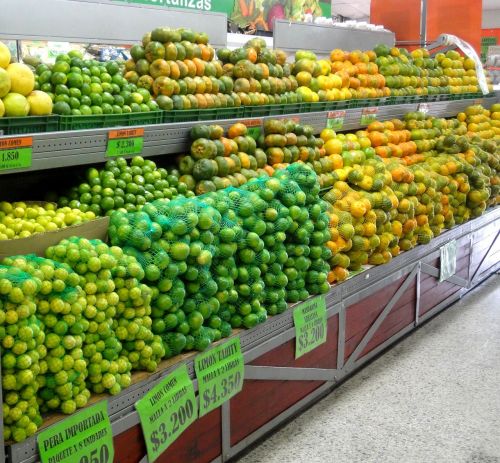 supermarket shelves fruits
