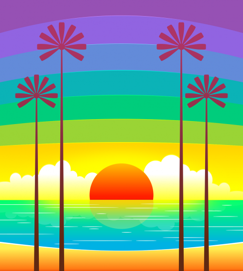 colorful palm trees sea