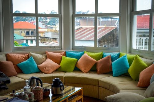 colorful pillows windows