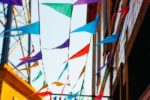 colorful flaglets building