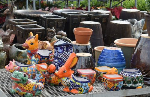 colorful ceramic pots animals painted