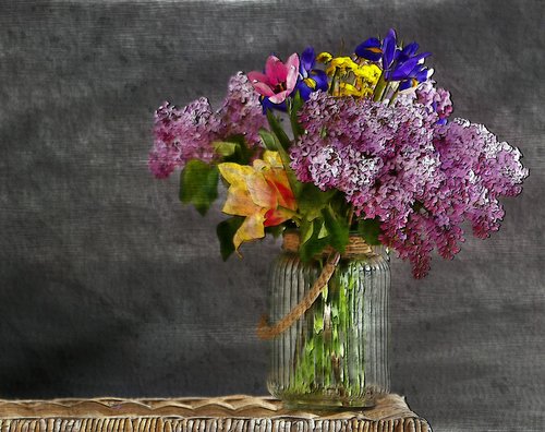 colorful flowers  vase  glass