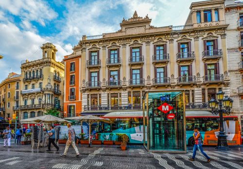 Colorful Street In Barcelona