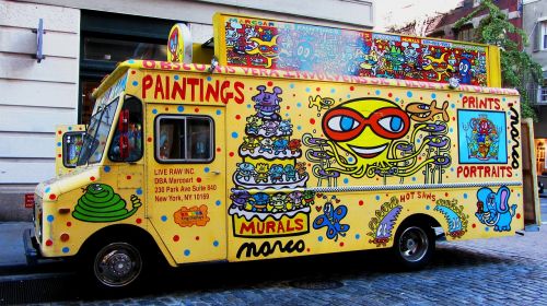 colorful vans cheerful advertising
