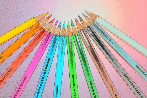 colour pencils pens draw