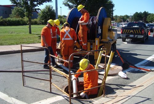 construction workers manhole