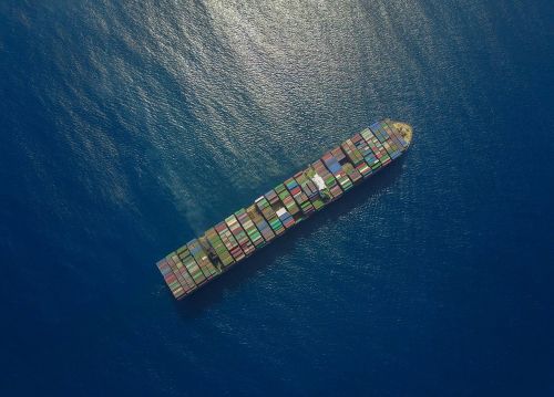 container ship drone above