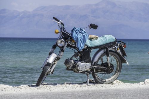 corfu motorcycle sea
