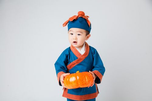 costume child cute little boy get the pumpkin kids