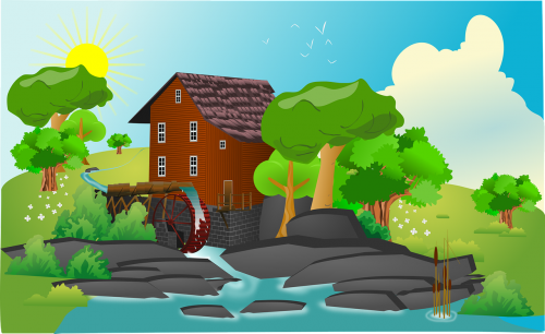 countryside landscape watermill