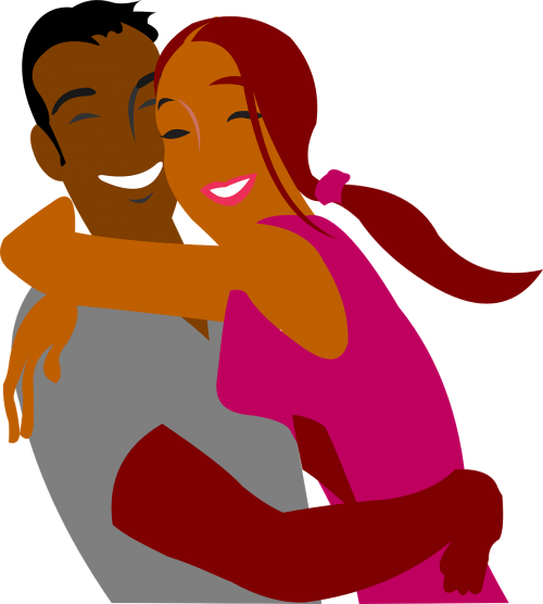 couple hugging happy