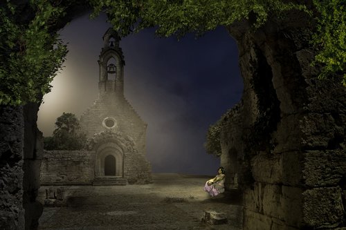 courtyard  church  girl