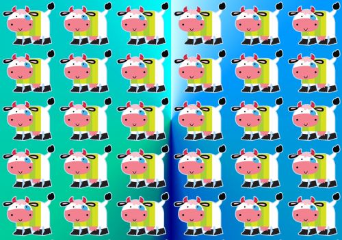 Cow Green Blue Background