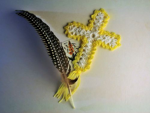 Crocheted Cross And Feather