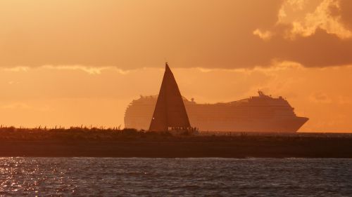 cruise ship sailing boat evening sun