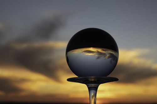 crystal ball  wine glass  sunset