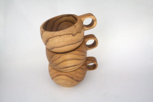 cup glass teak wood