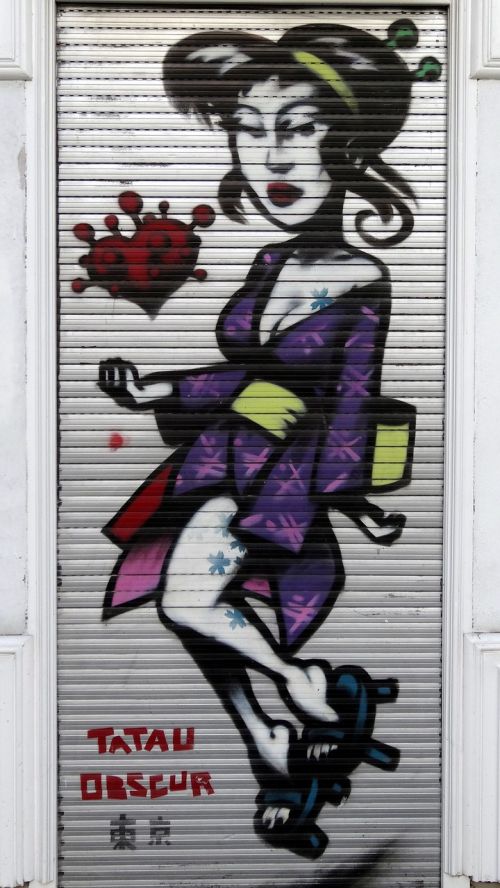 curtain graffiti woman