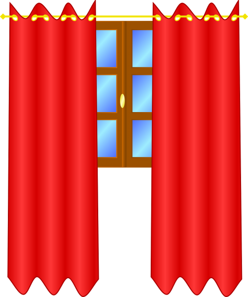 curtains window red