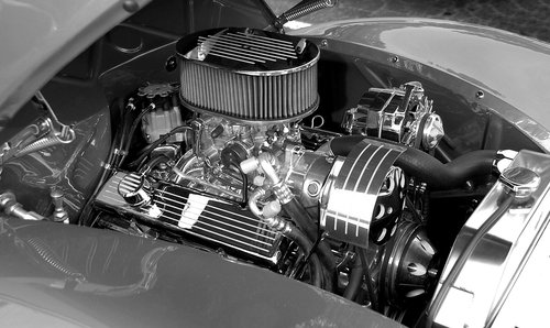 customized car engine  monochrome  retro