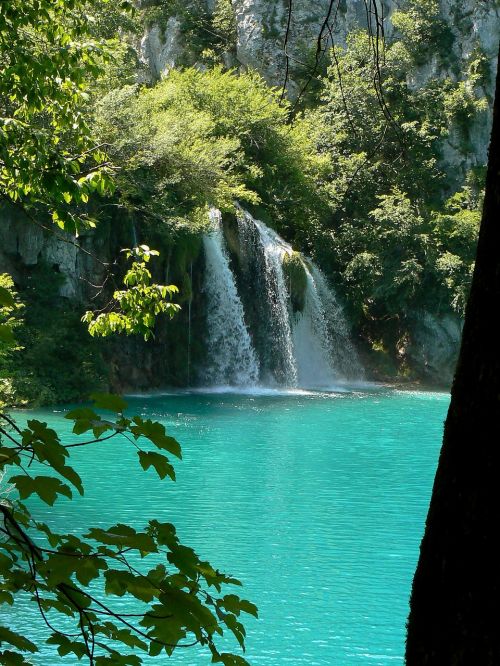cyan waterfall water