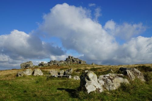 dartmoor ancient stone circle clouds