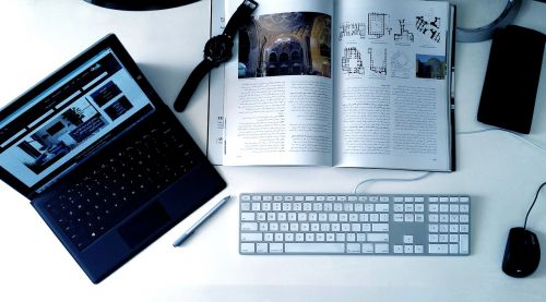 desktop magazine keyboard