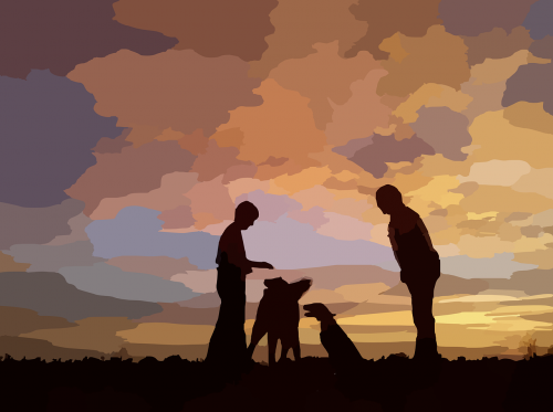dogs people silhouette