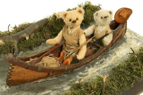 dolls bears in the boat papier mache