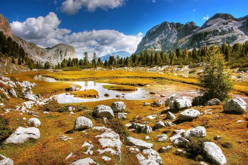 dolomites mountains river