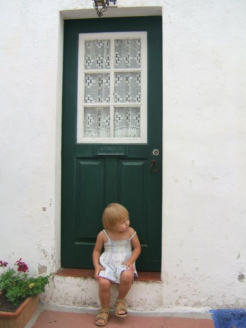 door little girl green